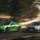 A photo of the two limited-edition Bentleys on a track.